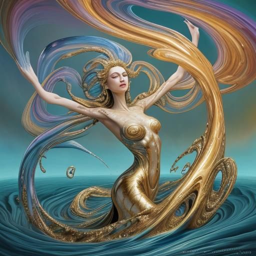 Surreal Figure at Vortex Edge in Oil Painting Style