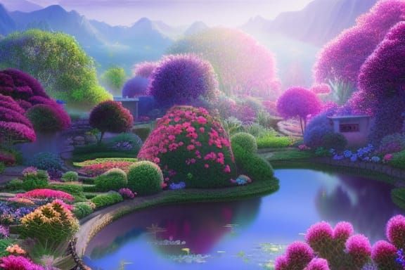 Botanical Garden with Polar Lights: Matte Painting