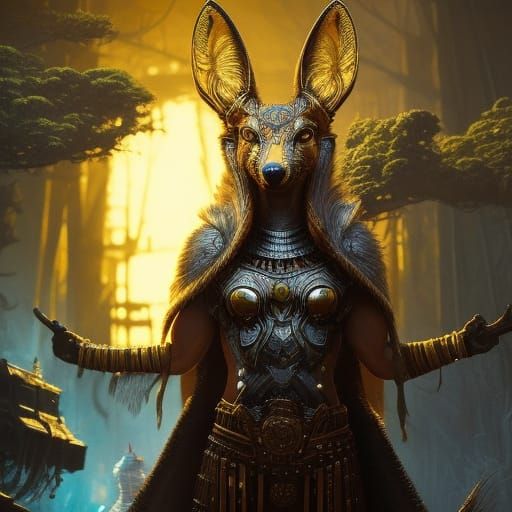 Hyperrealistic Anubis: Jackal God in Egyptian Light