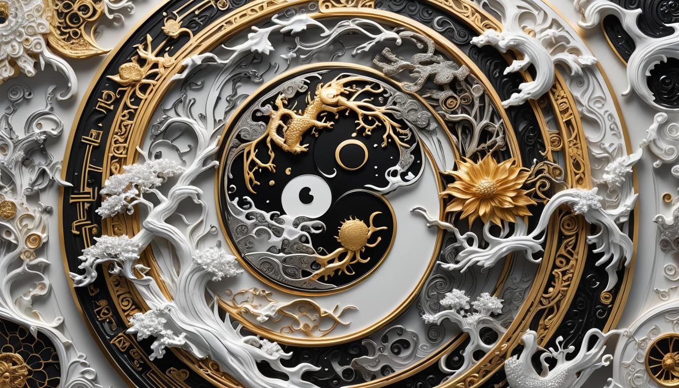 Yin and Yang Sculpture in Gold and Silver