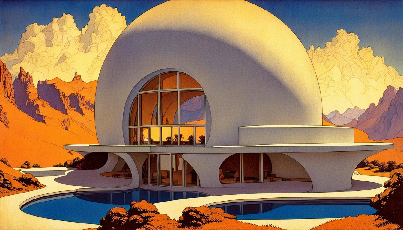 Sunlit Retro-Futuristic Home Inspired by Maxfield Parrish