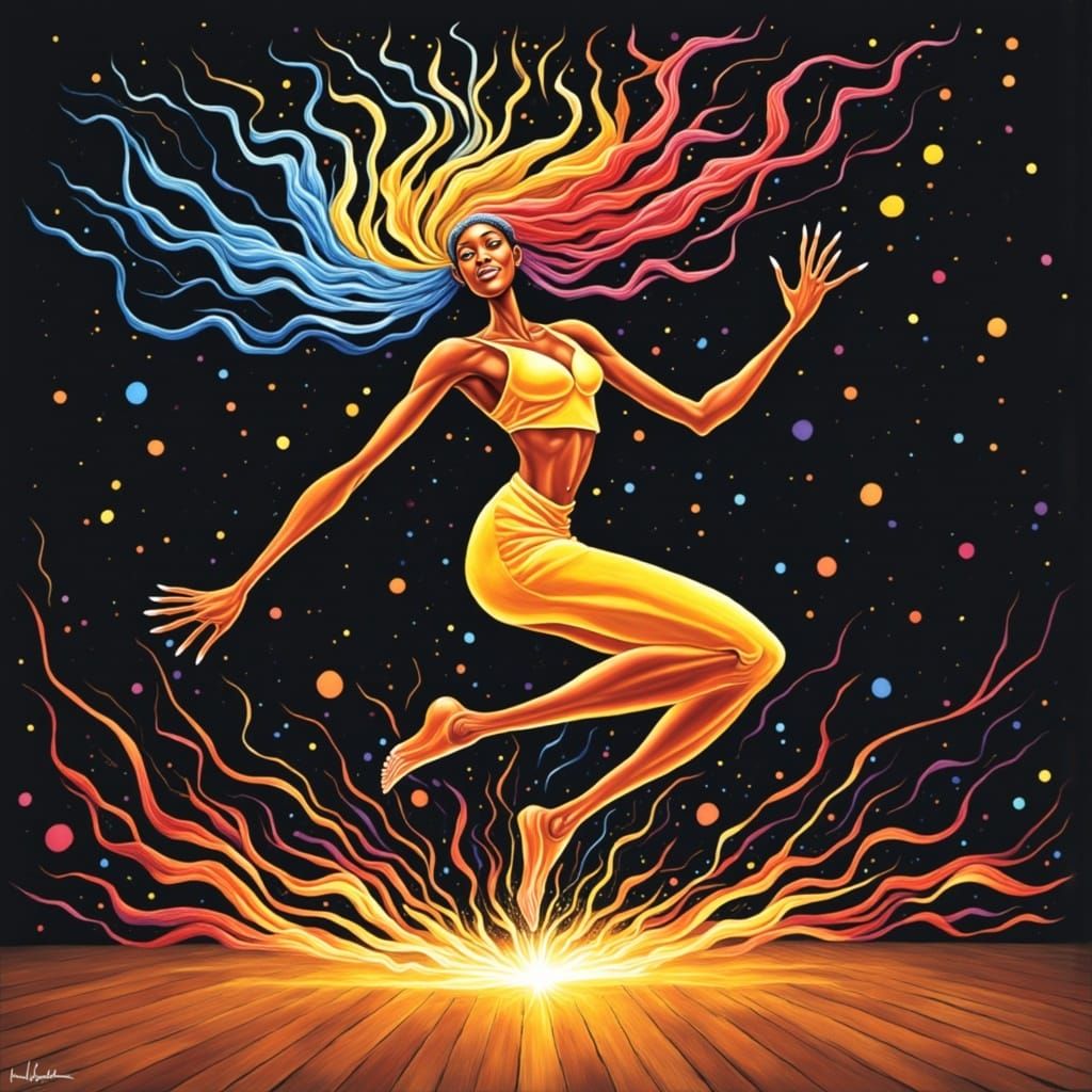 Fierce Joy in Motion: A Dynamic Digital Gouache Painting