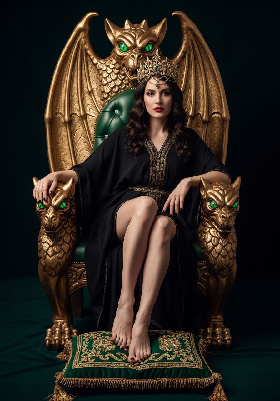 Evil Sorceress on Gargoyle Throne in Dark Fantasy Style