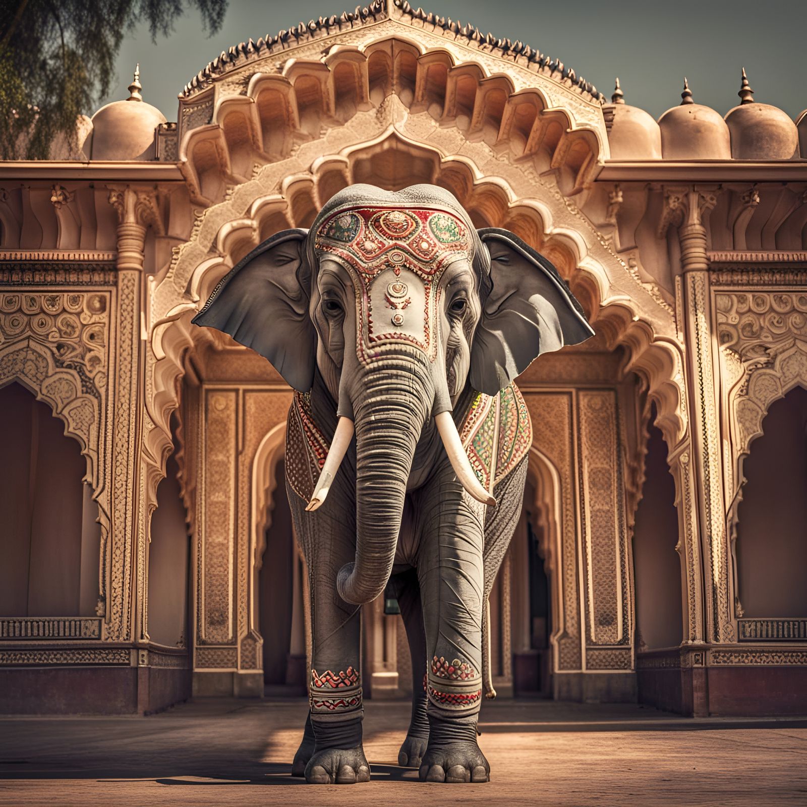 Elephant Outside Pink Palace, Jaipur India: Hyperrealistic H...