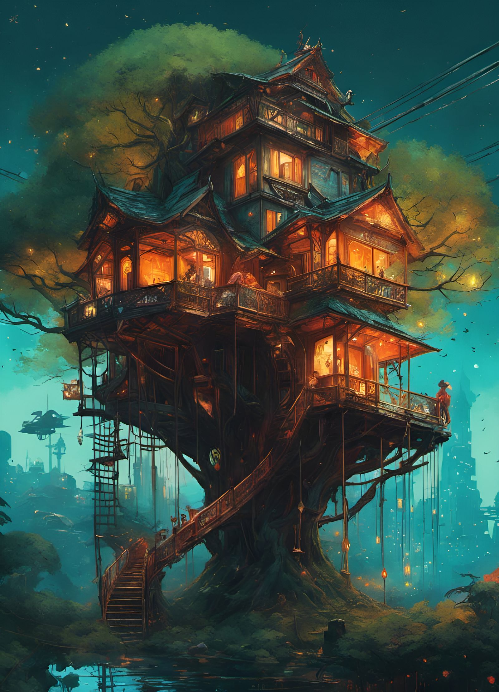 Ornate Treehouse: A Hyperdetailed Matte Photograph