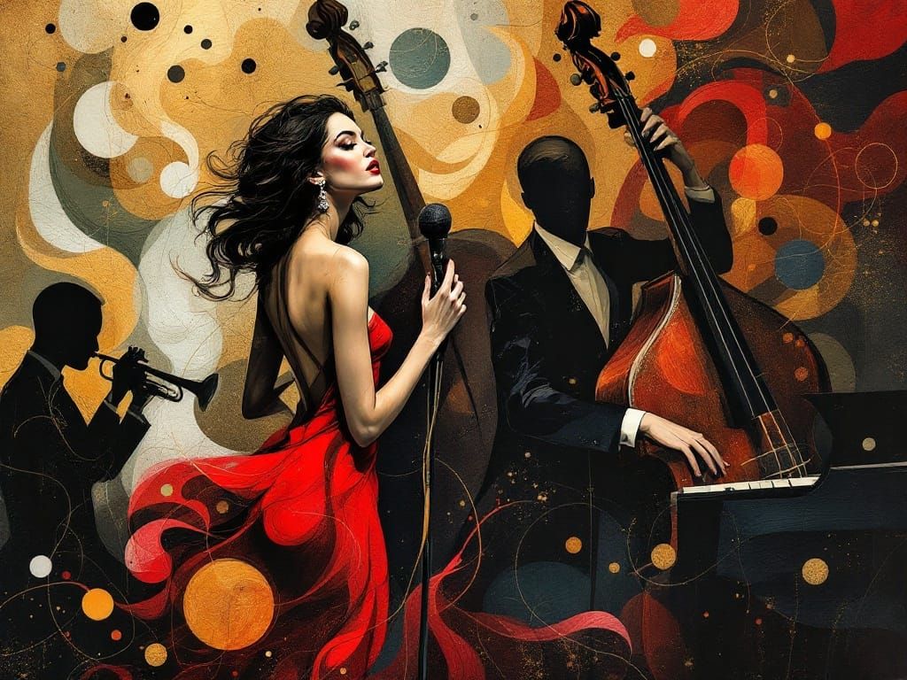 Expressive Jazz-Inspired Art with a Glamorous Female Singer