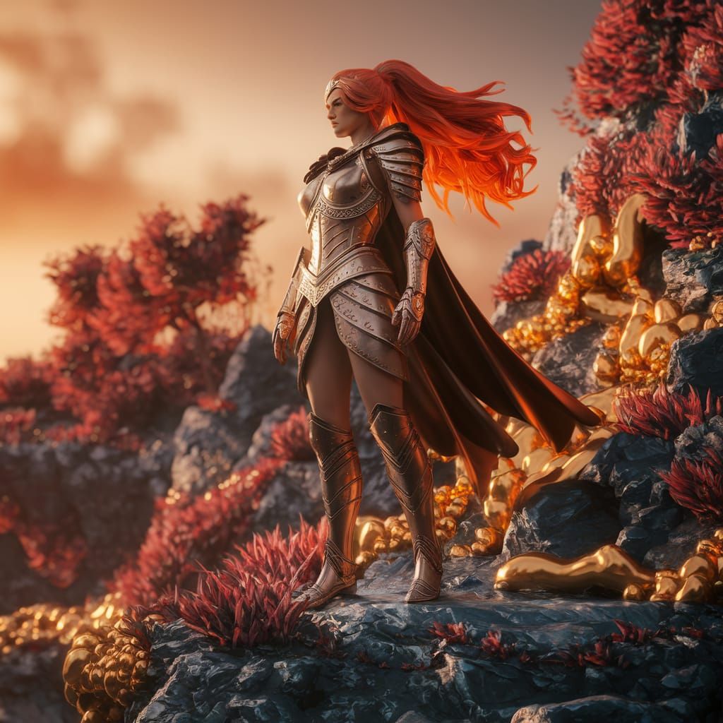 Regal Celtic Warrior Goddess Andarta in Vibrant Fantasy Land...