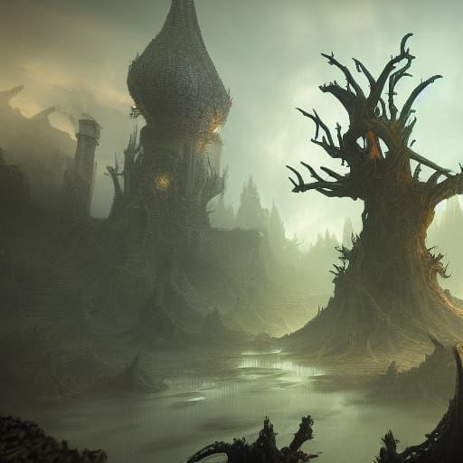 Fantasy Spawn in Mist: Detailed Matte Painting
