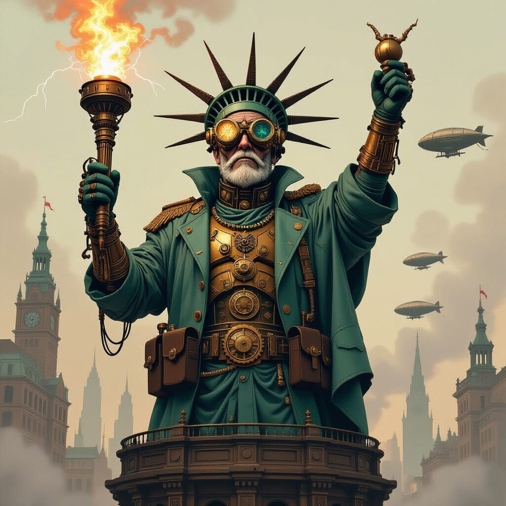 Steampunk General on Giant Robot in Victorian City