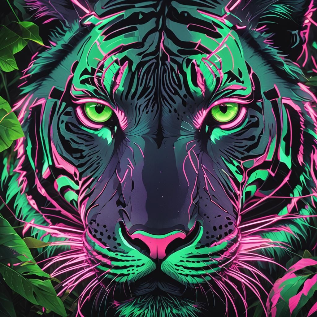 Neon Noir: Tiger Eyes in Synthwave Jungle