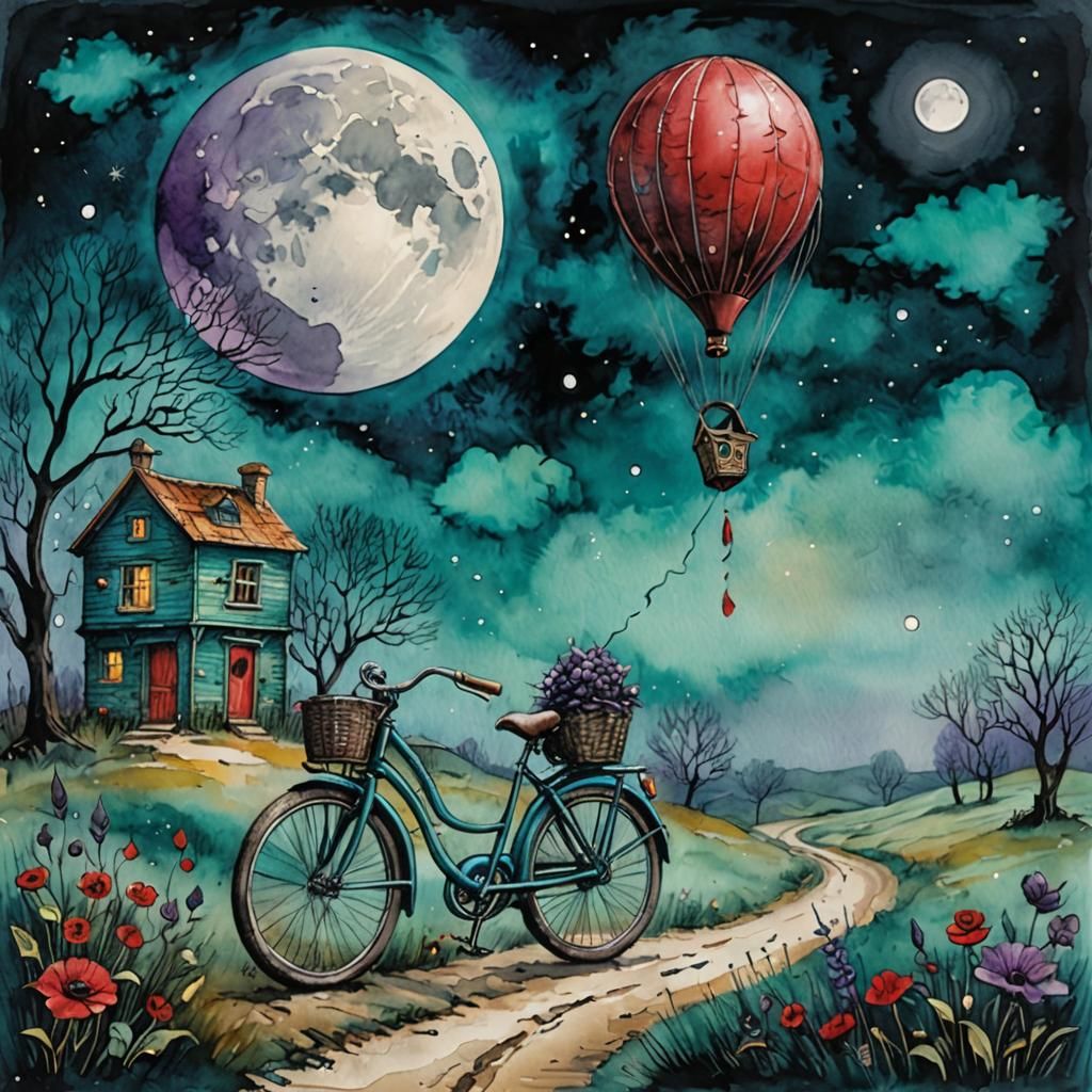 Abandoned Bicycle with Balloon in Impasto Style