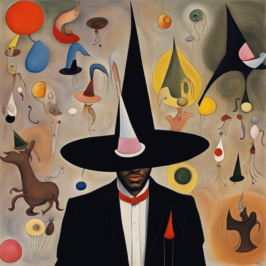 Surreal Black Man in Witch Hat, Neo-Expressionist Style