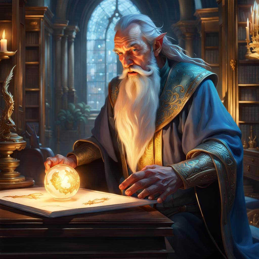 Wizard and Dragon Portrait in Hyperrealistic Style