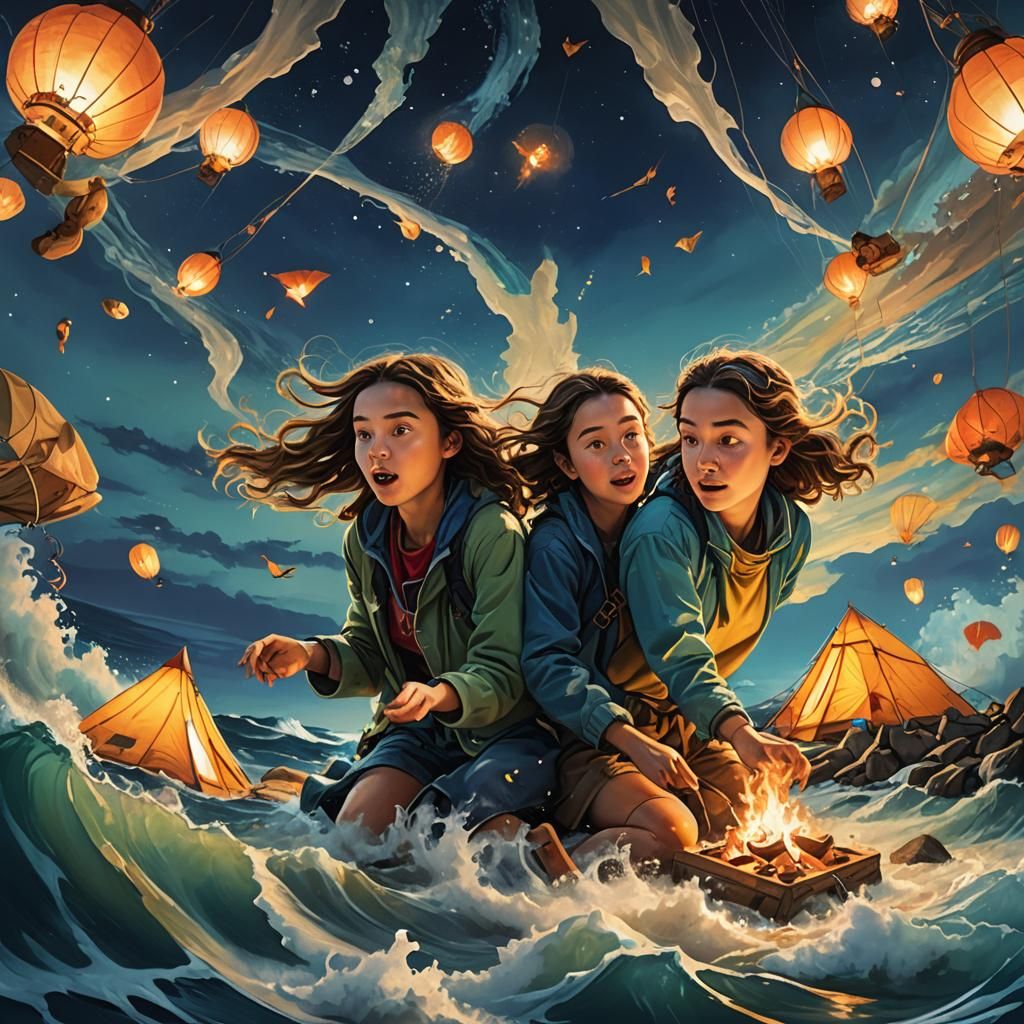 Surreal Ocean Camping Scene in Hyperrealistic Style