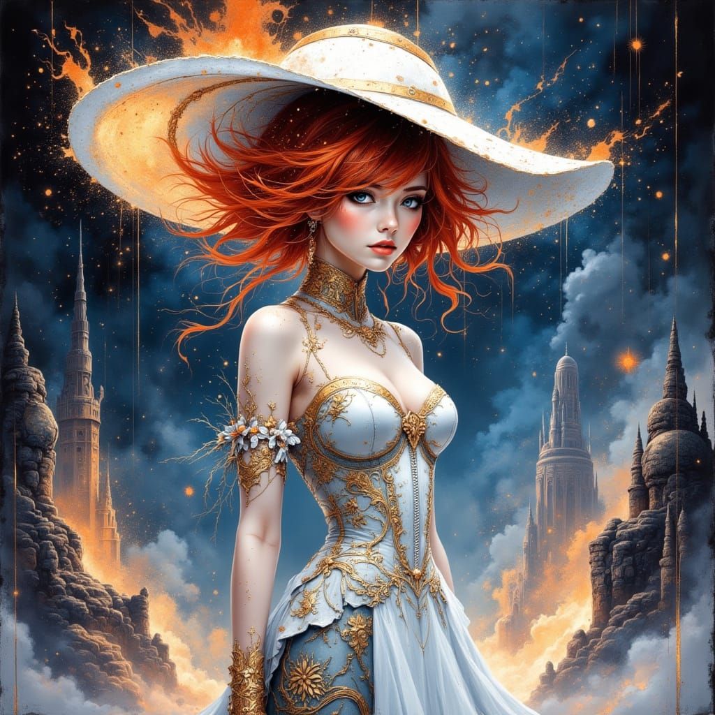Elegant Futuristic Lady in Stylistic Corseted Attire
