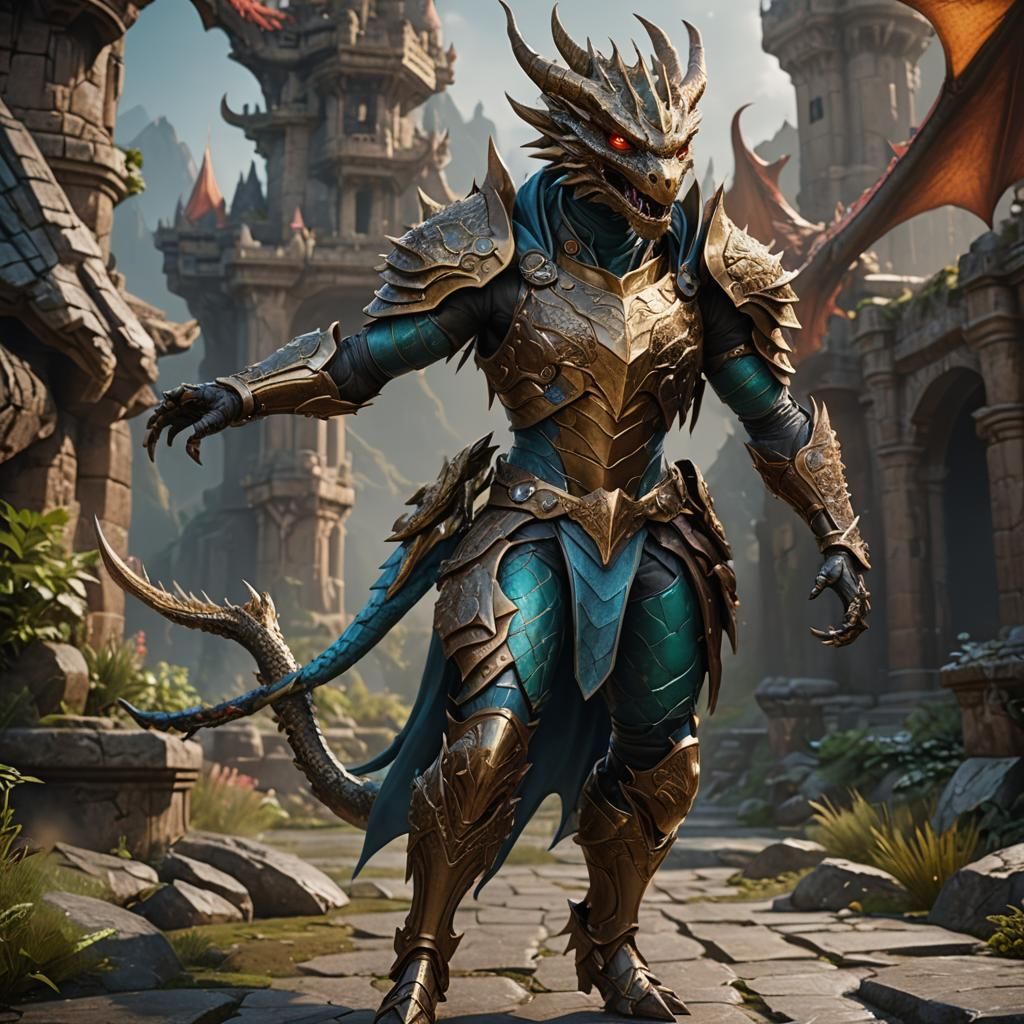 Bronze Dragon Ranger: Fantasy Female in Detailed Painting