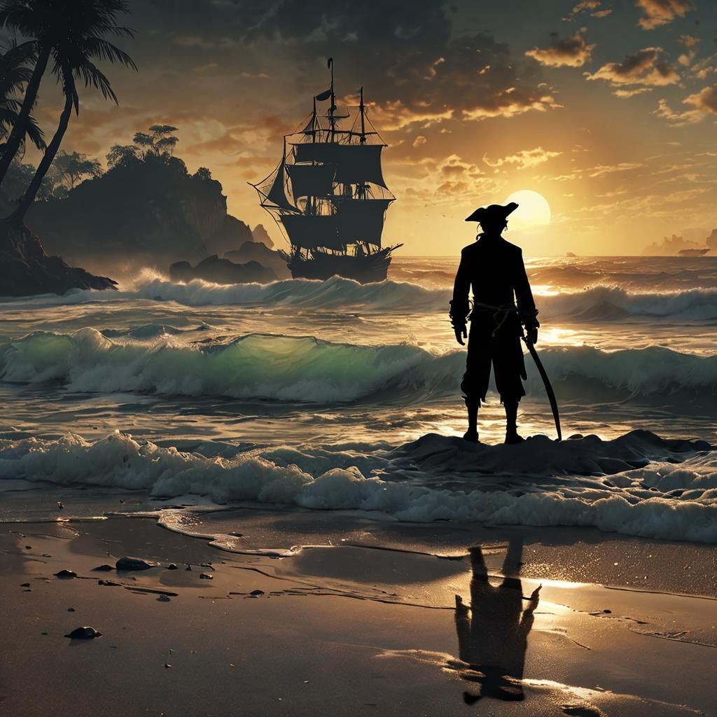Pirate Silhouette on Fantasy Beach