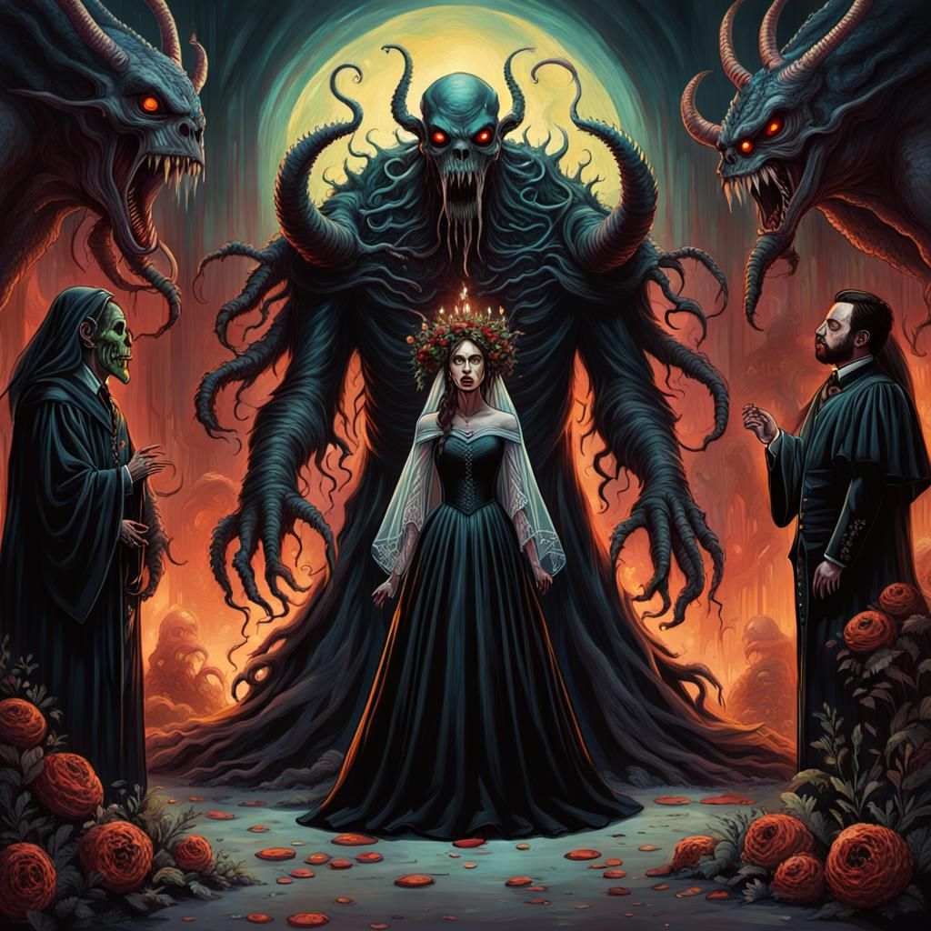 Lovecraftian Satanic Wedding Ceremony: Hyperrealistic Concep...
