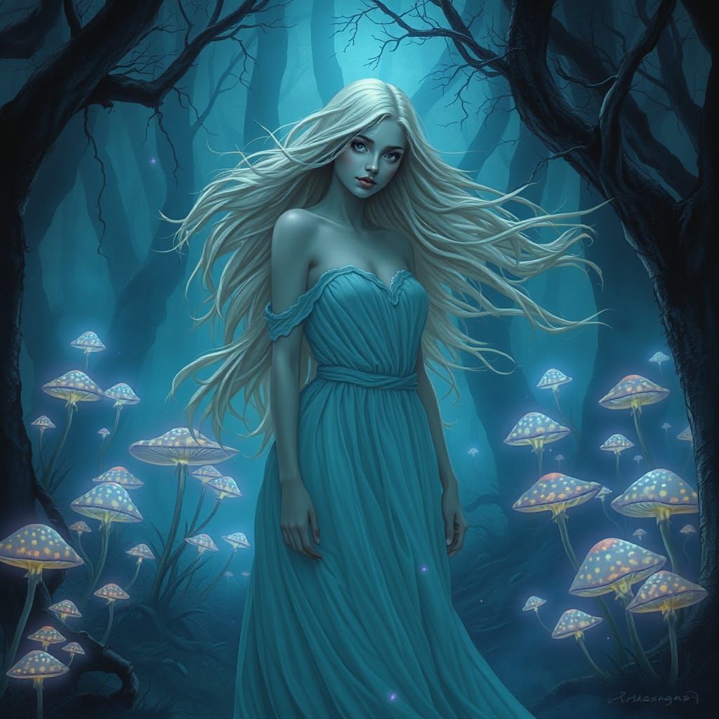 Bioluminescent Beauty in a Dark Fantasy Grove