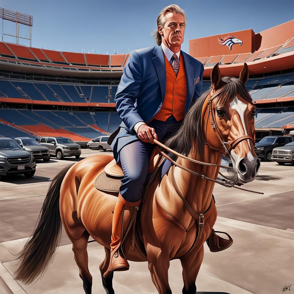 Hyperrealistic Portrait: Man on Toy Horse in Stadium