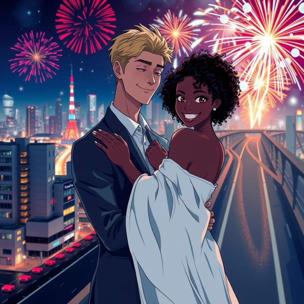 Embrace Under Fireworks: Anime-Style Romance