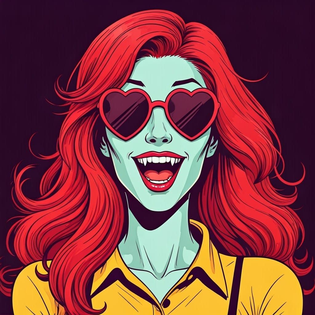 Cheerful Ghoul with Heart Sunglasses in Vector Art Style