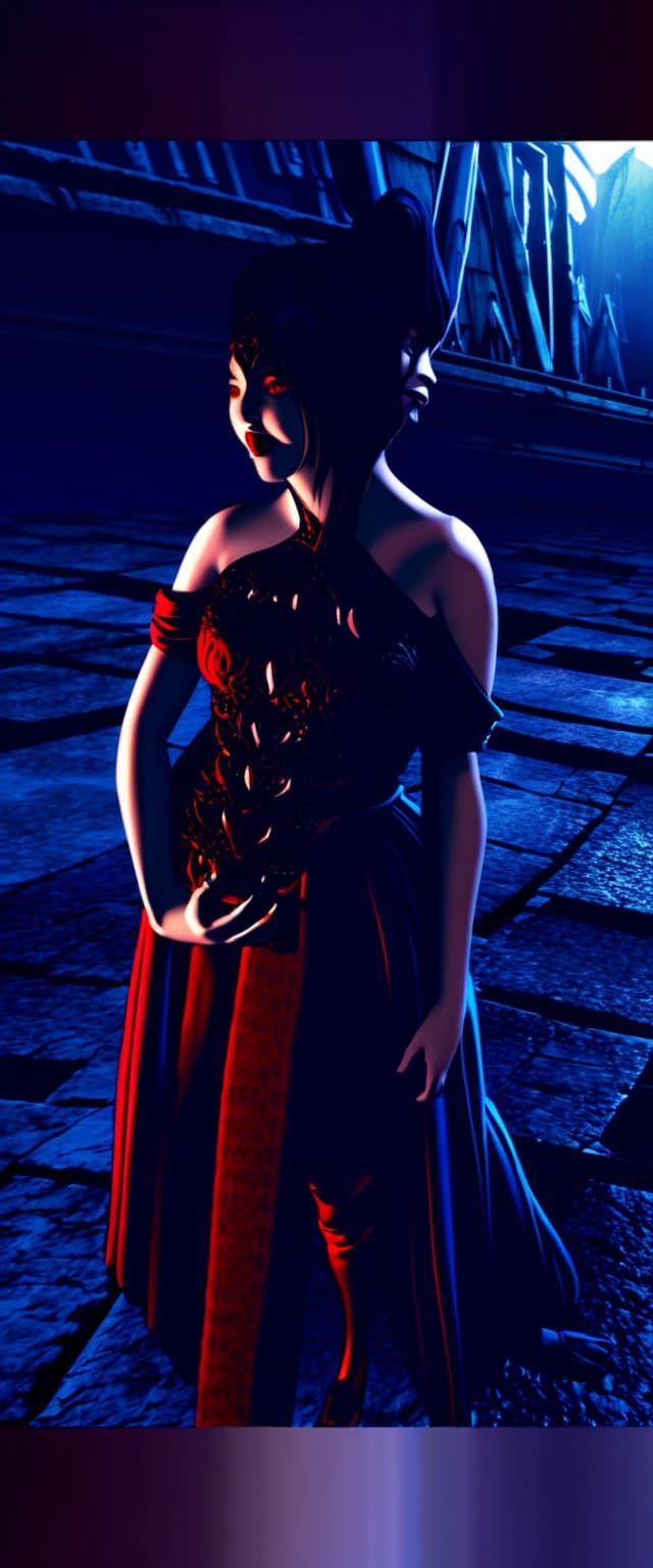 Fantasy Vampire Biting Neck in Golden Light