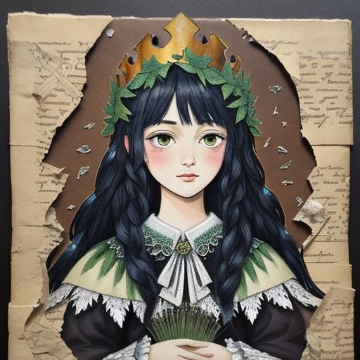 Princess with Raven in Mixed-Media Collage