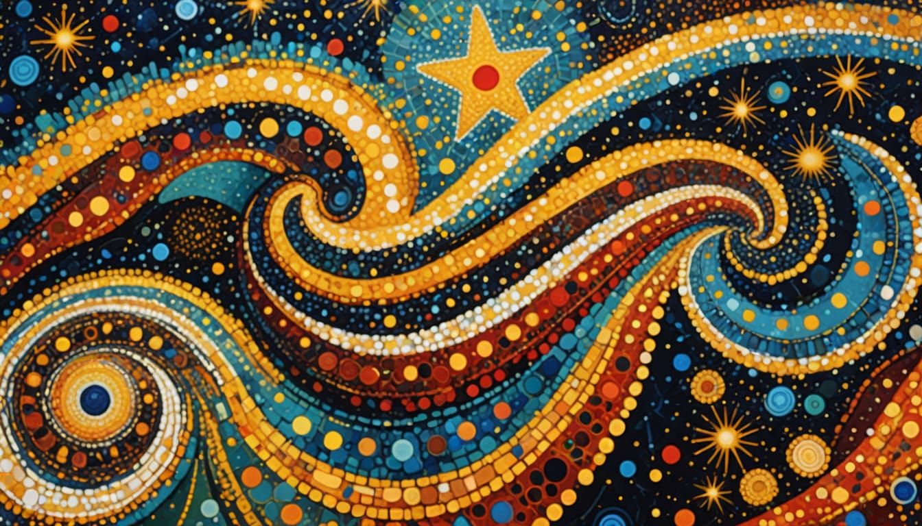 Seven Stars in Yemen Vortexes: Aboriginal Dot Painting