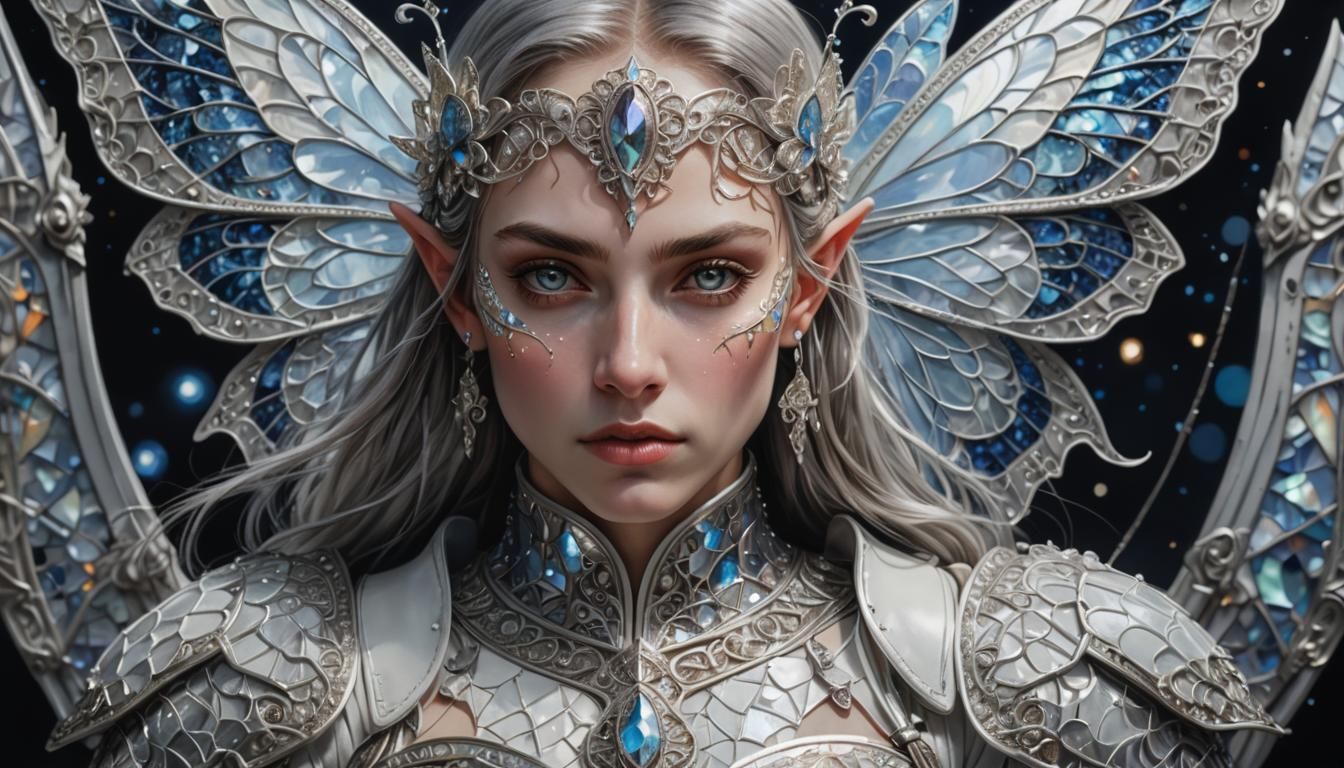 Half-Elf Warrior with Butterfly Shield, in Surreal Style