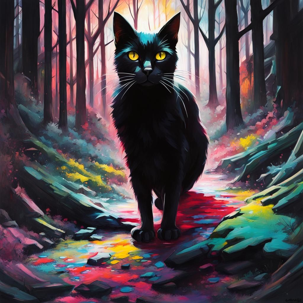 Black Cat in Dark Woods: Graffiti Art