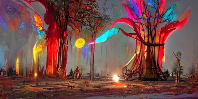 Psychedelic Circus Tree with Neon Lights