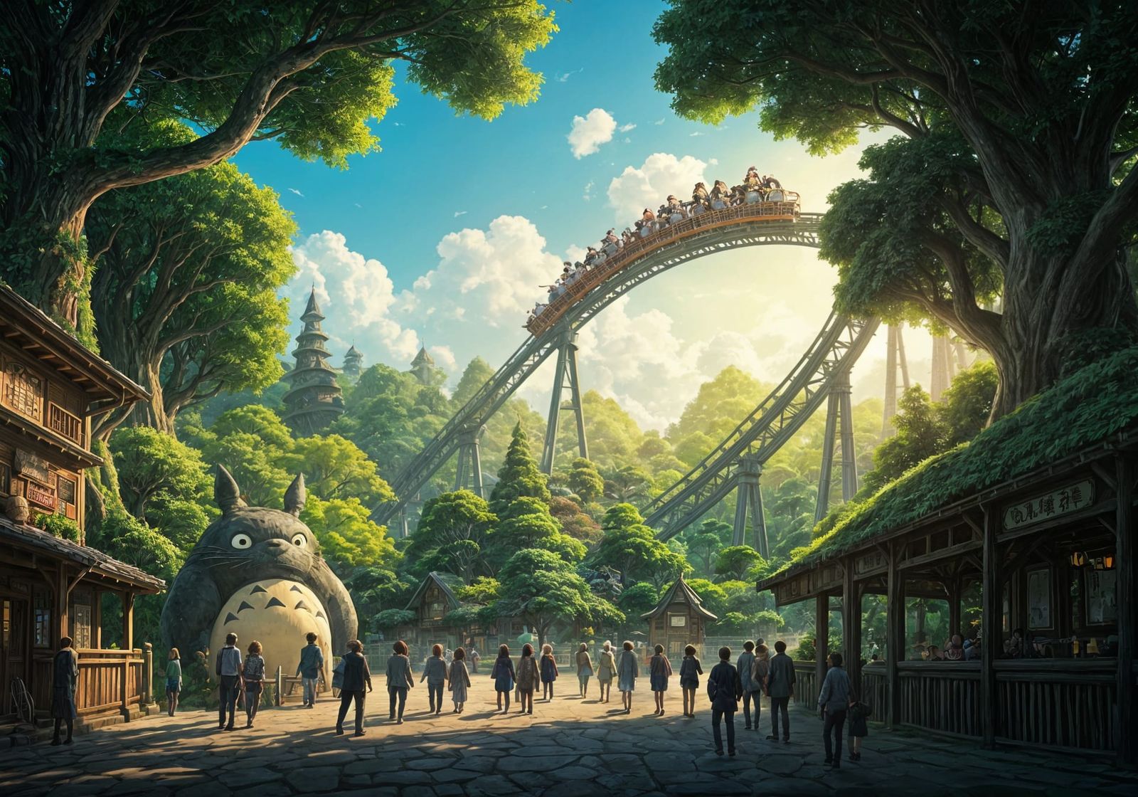 Studio Ghibli Theme Park with Swirling Rollercoaster