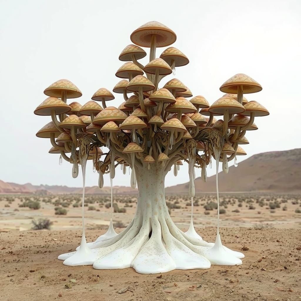 Surreal Mushroom Tree Emerges from Desert Landscape in Chewi...