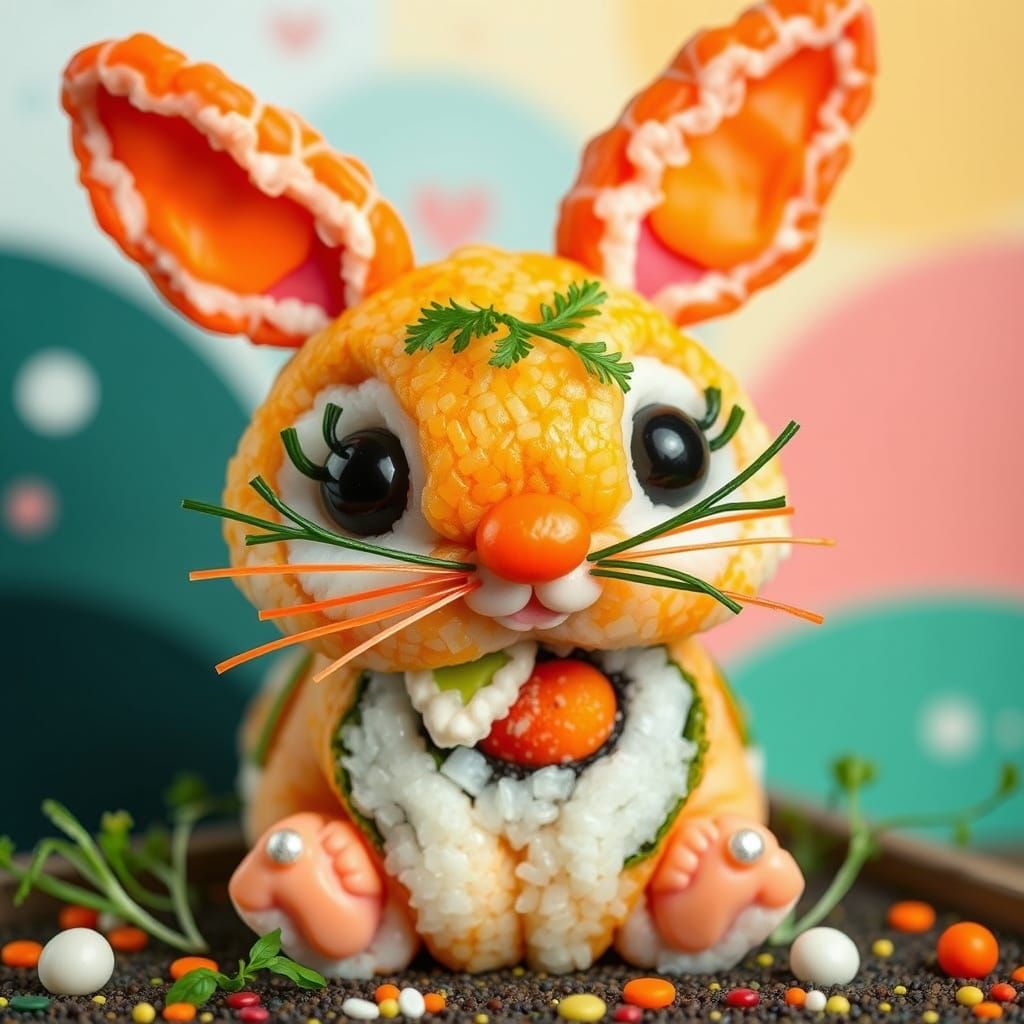 Sushi Bunny in Whimsical Pop Art Style