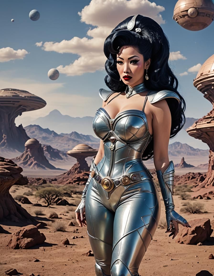 Retro Space Princess on Alien Planet in Baroque Style