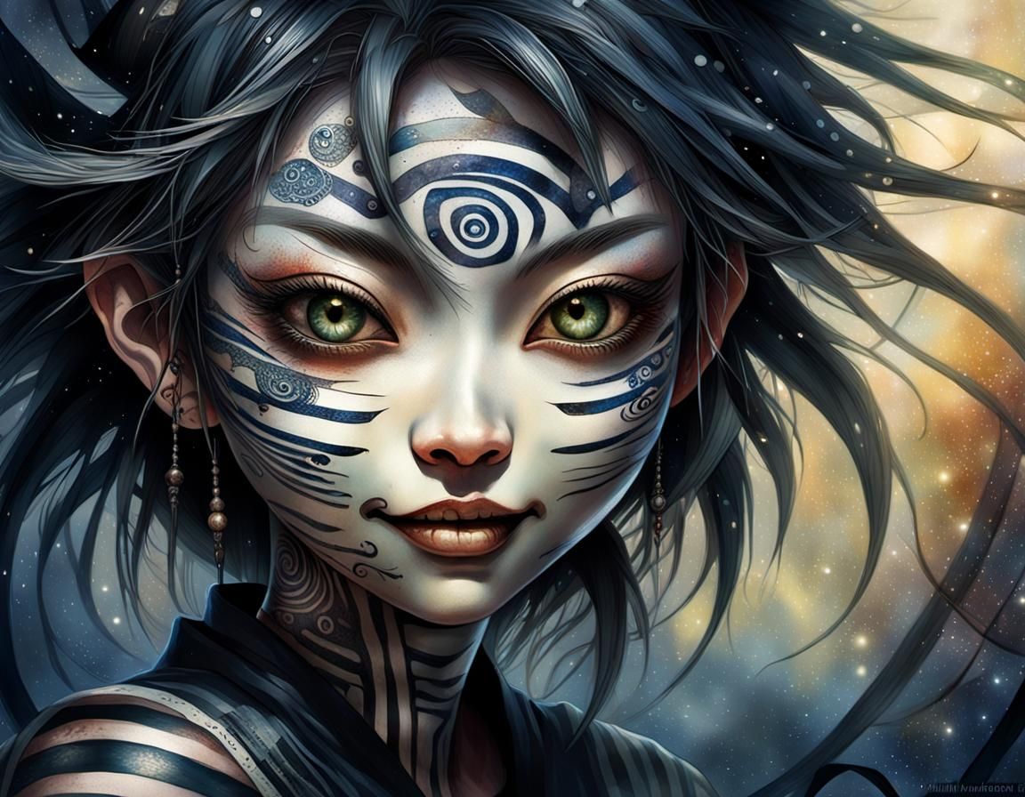 Fantasy Goblin Kunoichi with Tattoos in Psychedelic Art