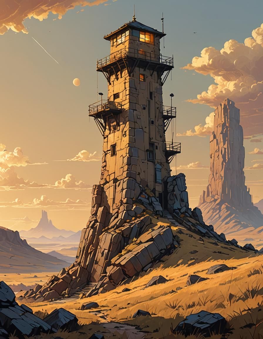 Ancient Watchtower Landscape in Digital Concept Art