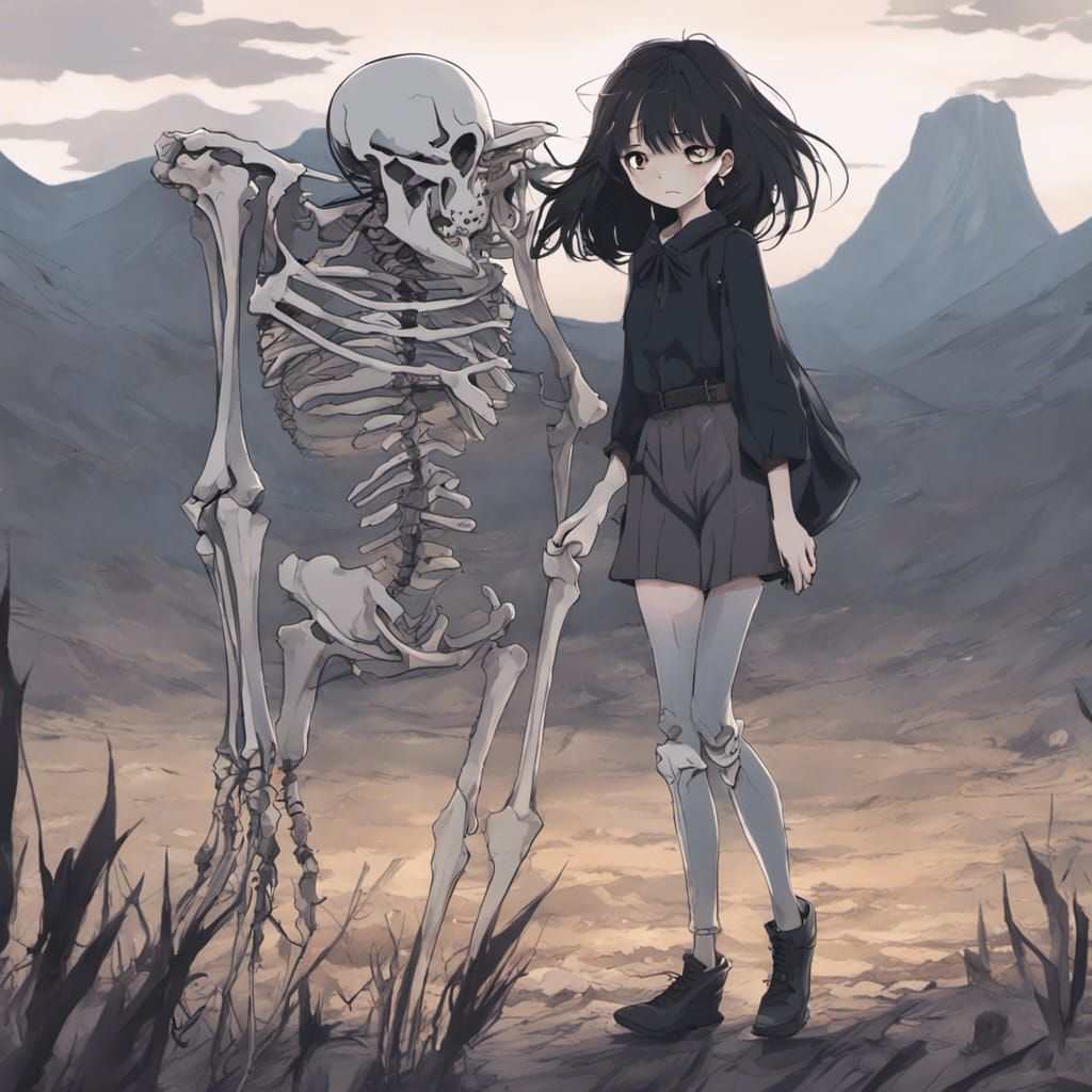 Barren Landscape with Woman in Anime Style
