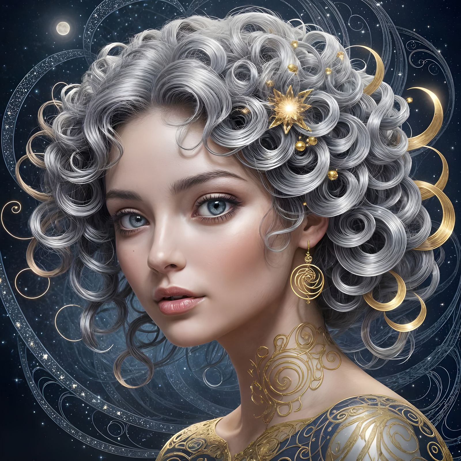 Celestial Goddess in Navy Blue Forest