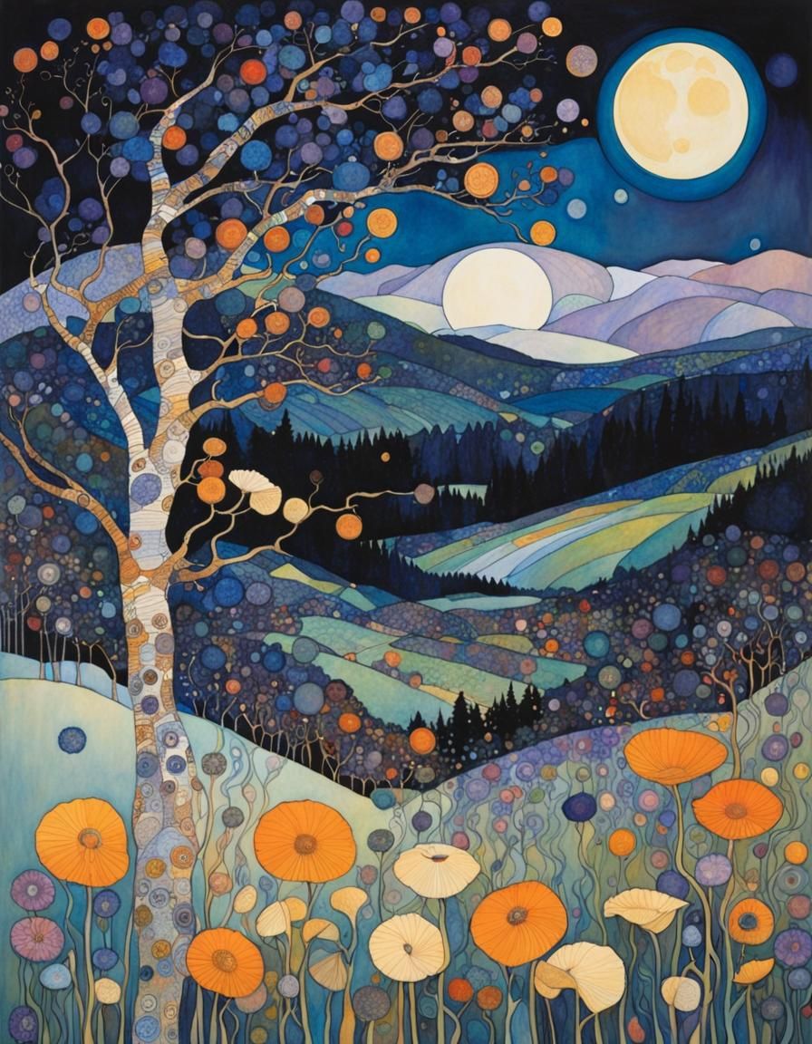 Intricate Ink and Watercolour Art Nouveau Painting