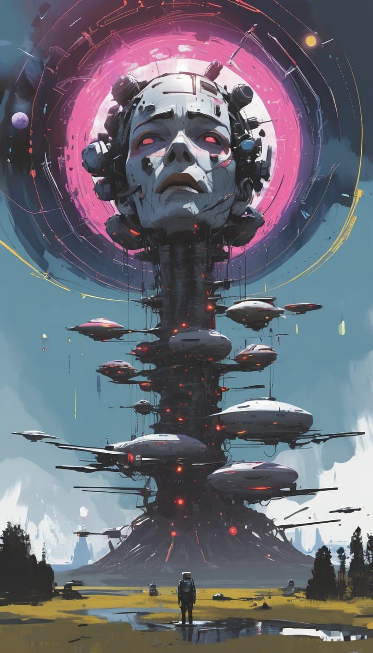 Grotesque Cyberpunk Cityscape in Cosmic Mannerist Style