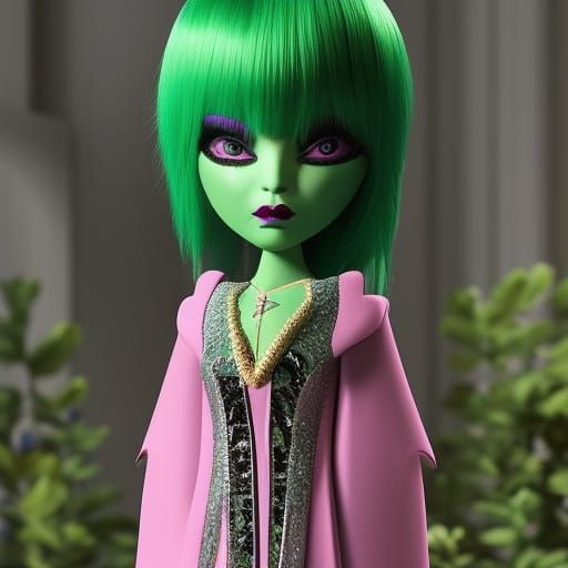 Green Emo Alien in Haute Couture Style