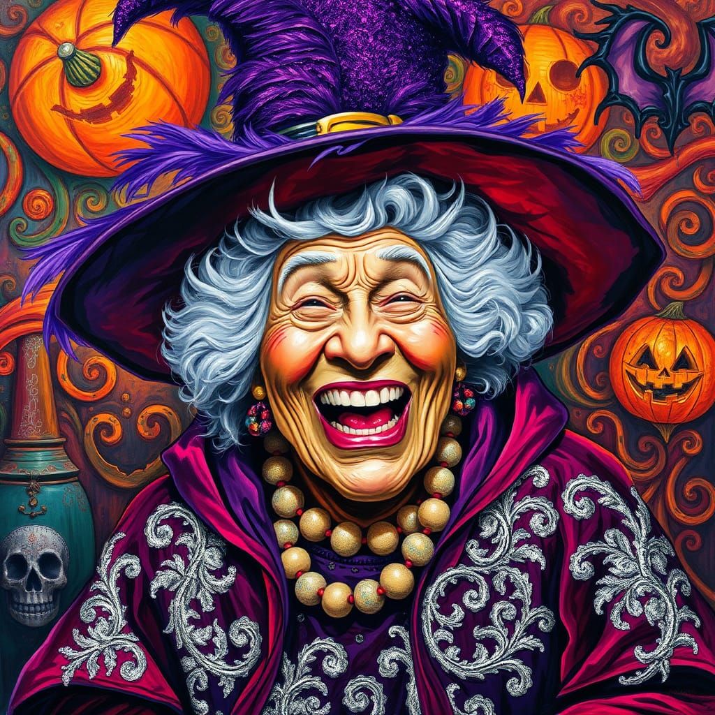 Extravagant Halloween Granny in Neo-Expressionist Style