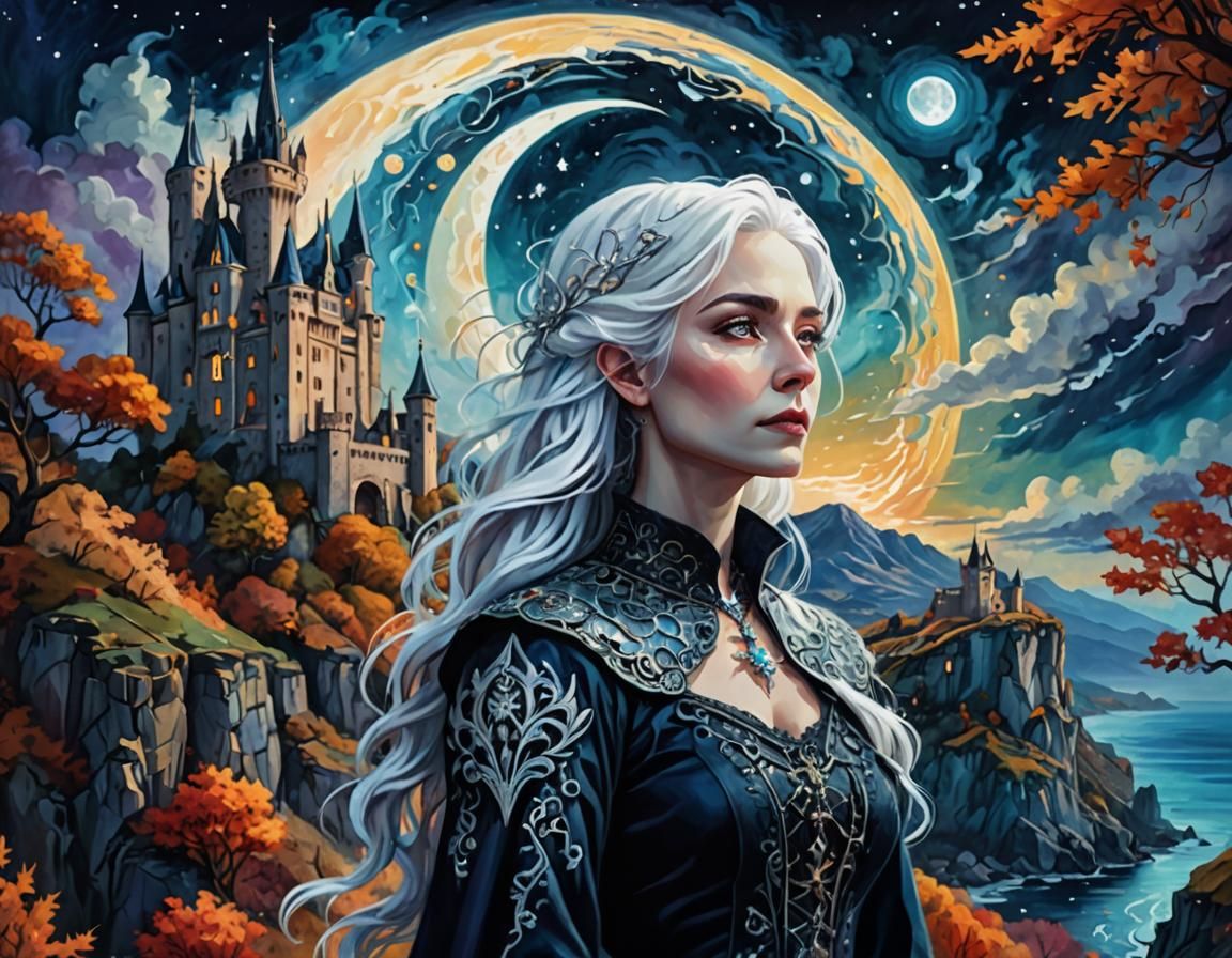 Gothic Lady at Castle in Astral Cosmic Style