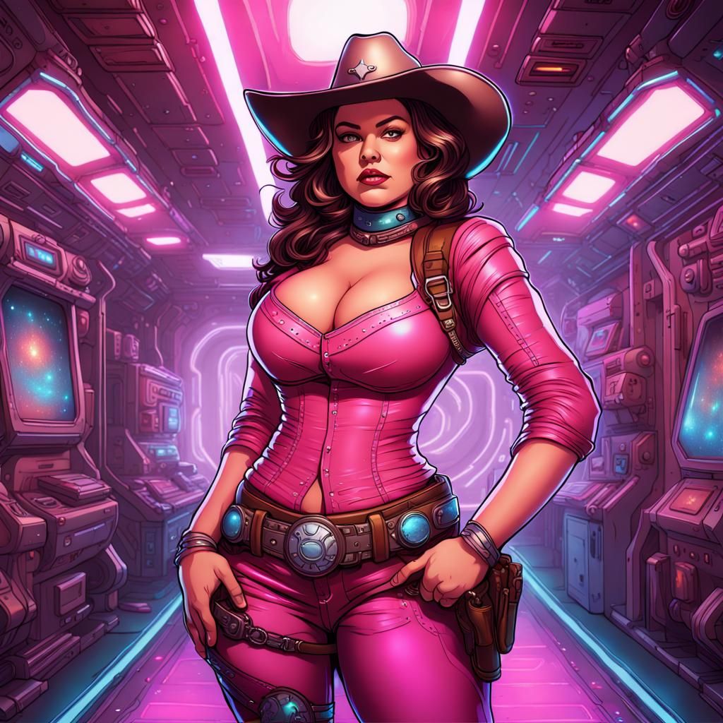 Galaxy Cowgirl in Space Station: Comic Book Art