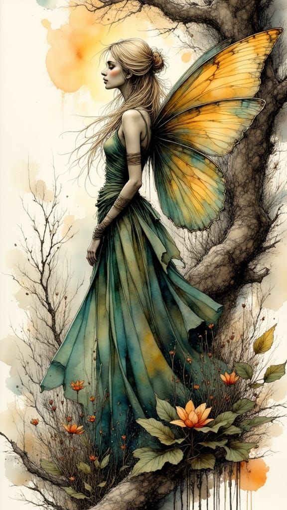 Female Fairy with Butterfly Wings in D&D Style