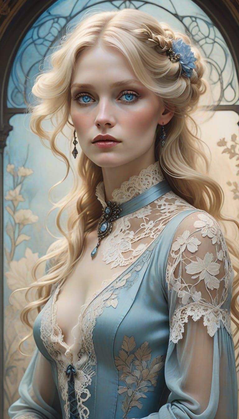 Sensual Victorian Goddess with Soft Watercolor Hues