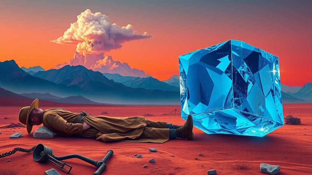 Desert Prospector and Colossal Ice Cube, Surrealist Art
