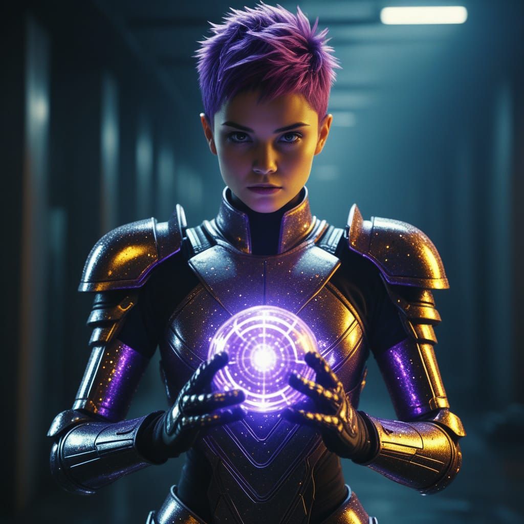 Retro-Futuristic Sci-Fi Warrior with Energy Orb